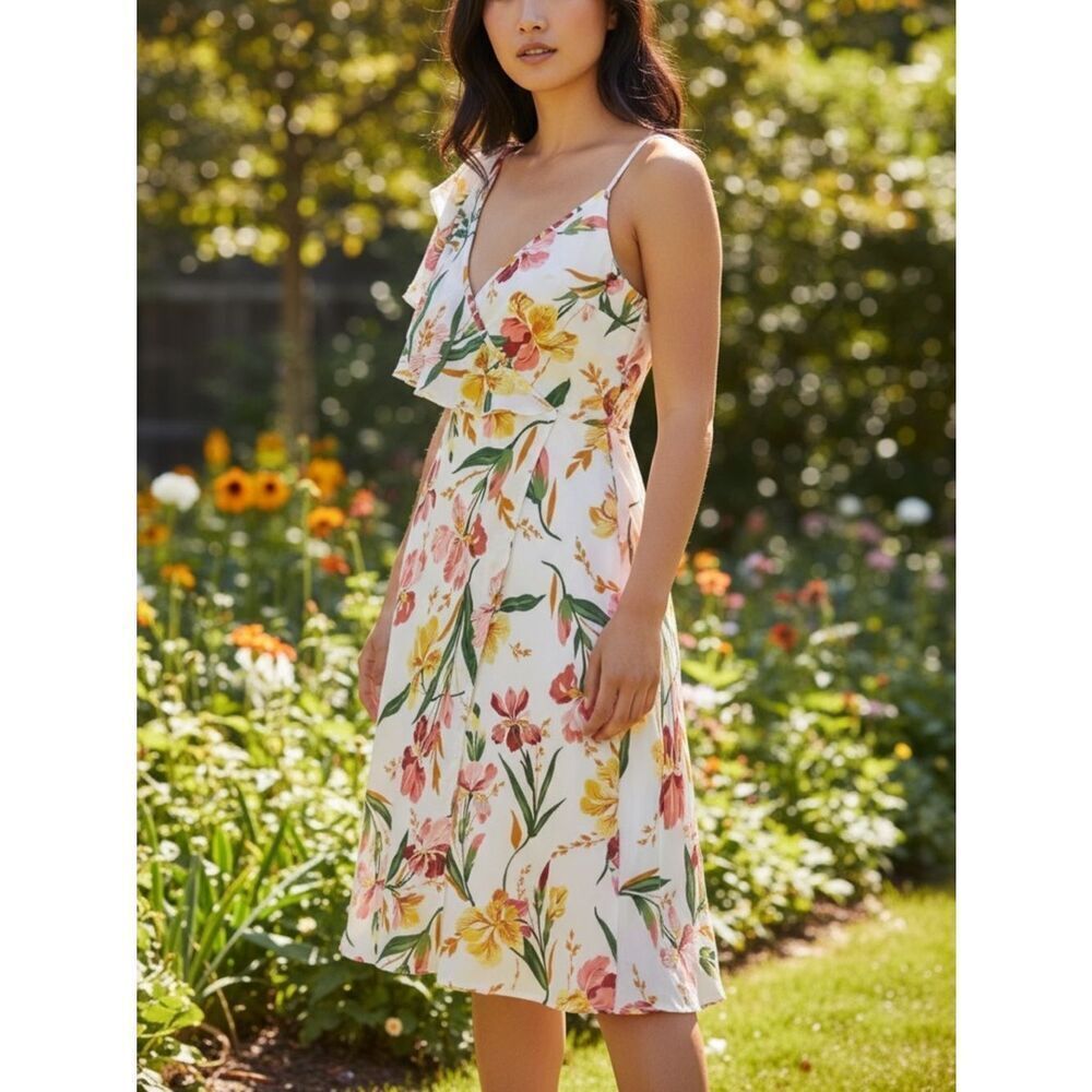 Boohoo Tasha Floral Ruffle Open Back Midi Chiffon Dress Size 6